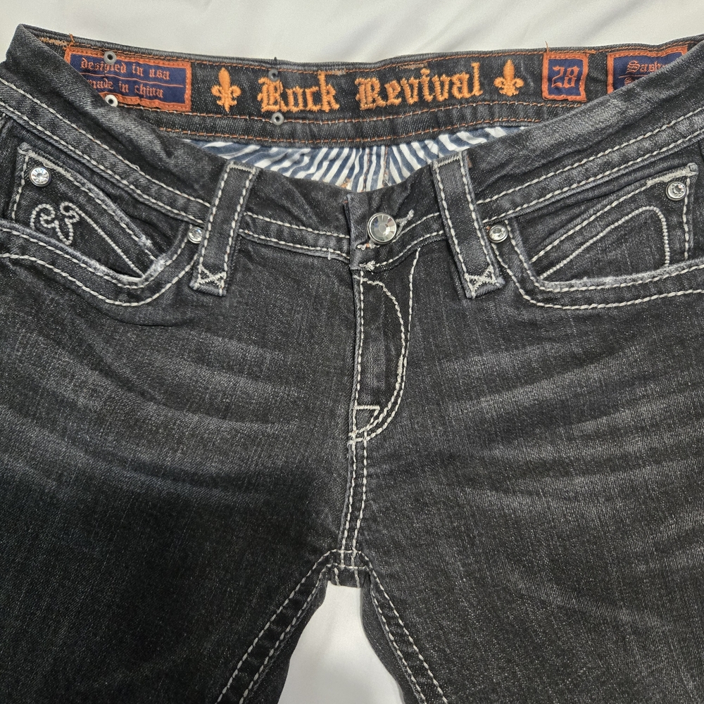 Rock Revival Black Boot Cut Jeans with Ornate Stitching - Picture 8 of 9